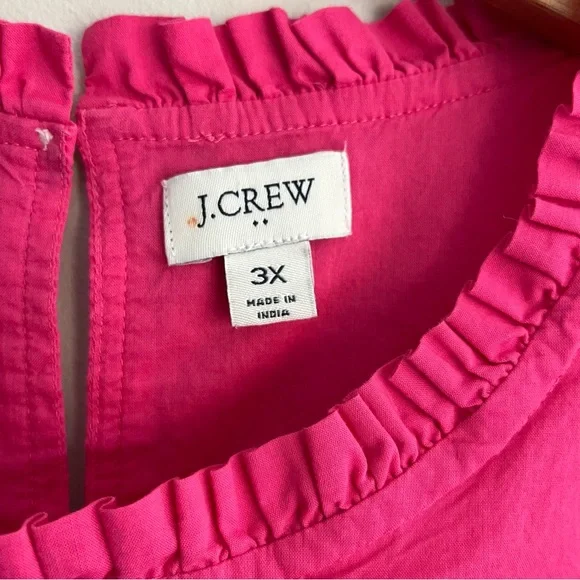 J. Crew Hot Pink Sleeveless Ruffle-Neck Tank with Orange Floral Trim 3X - Picture 5 of 14